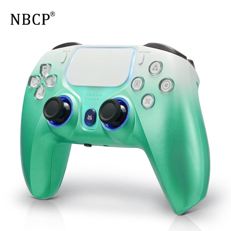 NBCP وحدة تحكم لاسلكية لجهاز PS4، متوافقة مع PS4/PS3/PC/iOS/Android، جيروسكوب بستة محاور، اهتزاز مزدوج، بطارية 1200 مللي أمبير، زنبركات تأثير هول مزدوجة، لوحة لمس، وظيفة توربو (أخضر) - Image 1